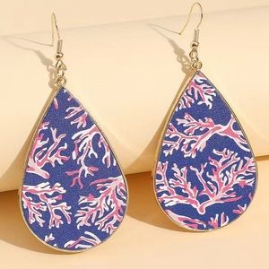 Colorful vibrant coral teardrop dangly earrings